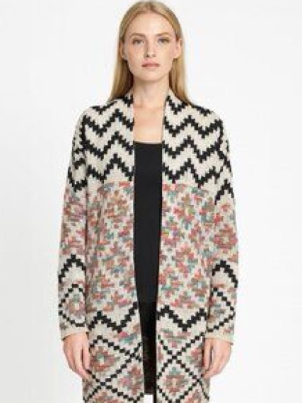 debut Black & Cream Aztec Open-Front Cardigan